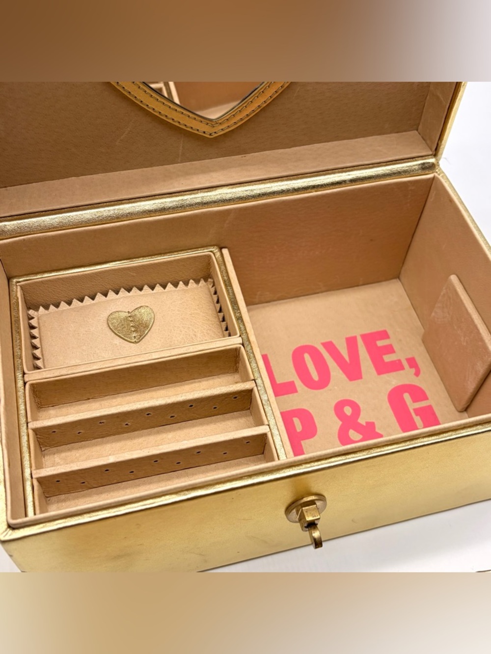 Juicy Couture Gold Leather Mirror Jewelry Box Metallic Large Lock Train Case Y2K - Picture 10 of 12